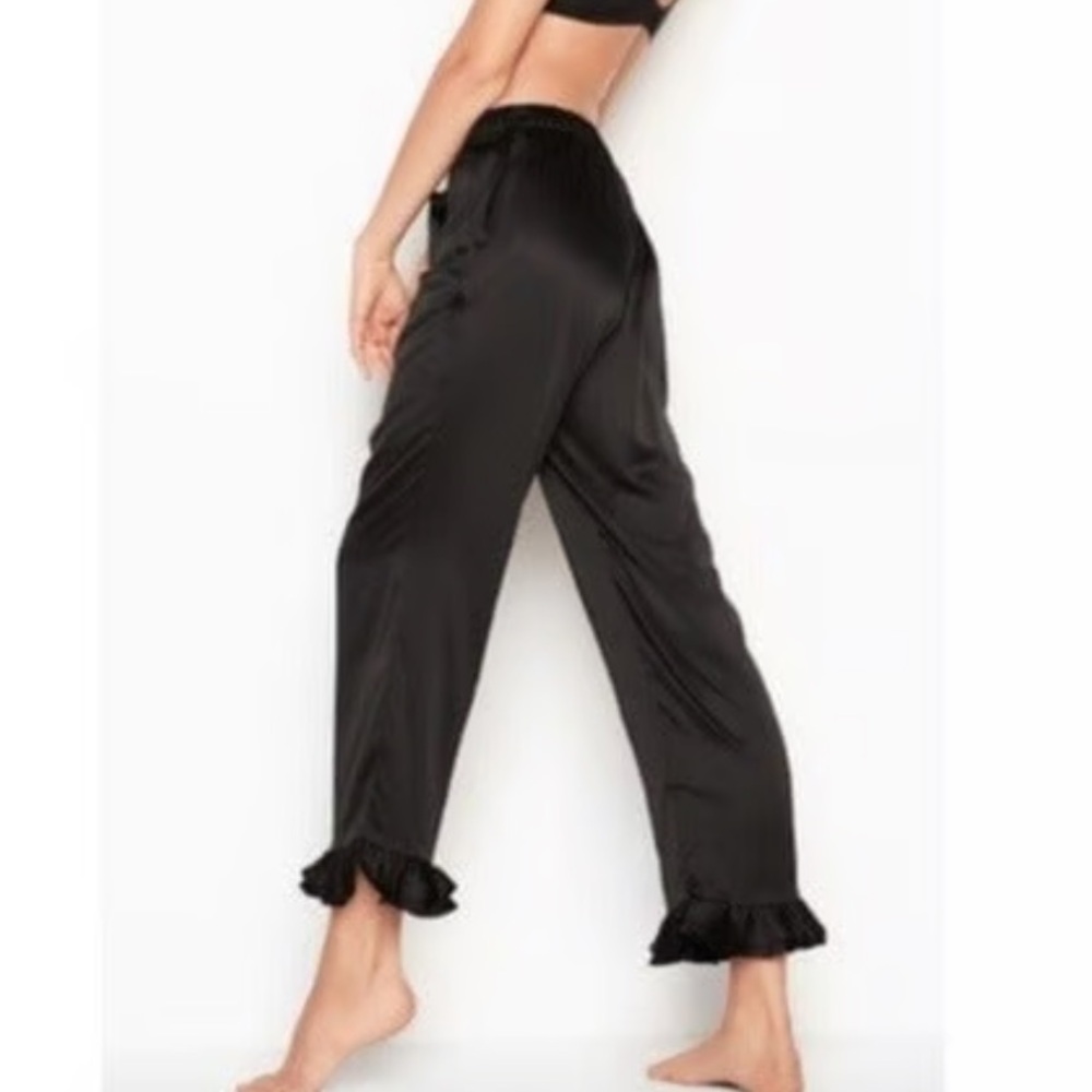 Black Satin Ruffle Hem Sleep Pants
